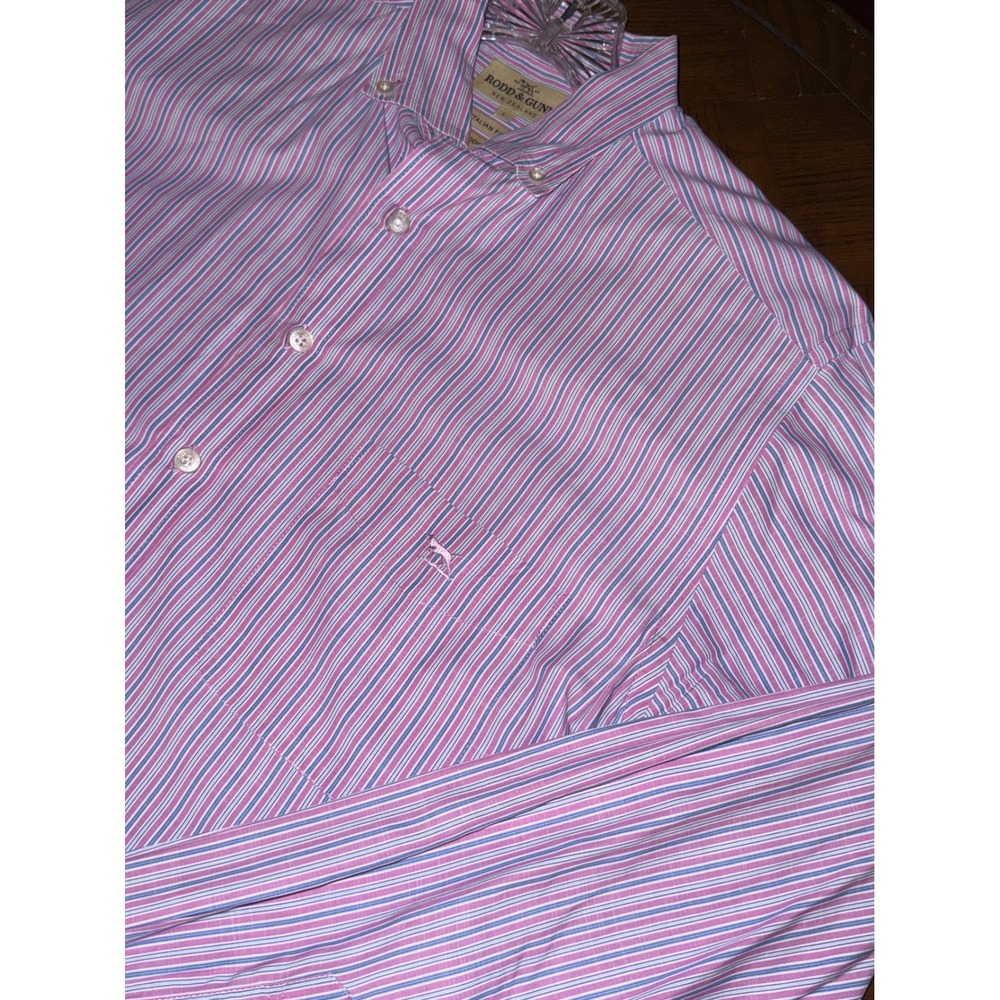 Rodd & Gunn Button Down Shirt Mens Size Large Pink Blue Stripe Made in Italy